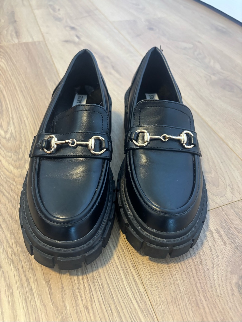 Steve Madden Black Chunky Lug Sole Horsebit Loafers Size 36